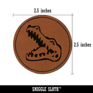 Smiling Toothy Crocodile Alligator Chomp Round Iron-On Engraved Faux Leather Patch Applique - 2.5"