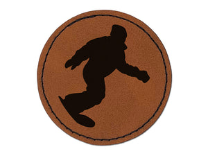 Snowboarder Carve Snow Round Iron-On Engraved Faux Leather Patch Applique - 2.5"