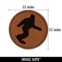 Snowboarder Carve Snow Round Iron-On Engraved Faux Leather Patch Applique - 2.5"