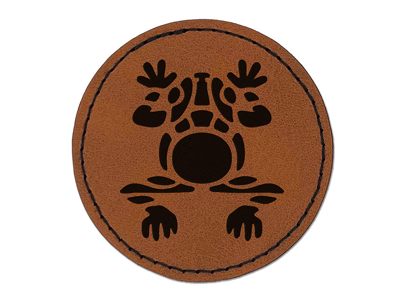 Southwestern Style Tribal Frog Toad Round Iron-On Engraved Faux Leather Patch Applique - 2.5"