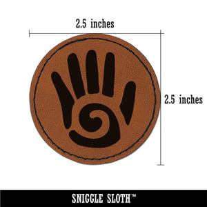 Southwestern Style Tribal Hand with Swirl Round Iron-On Engraved Faux Leather Patch Applique - 2.5"