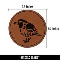 Southwestern Style Tribal Quail Bird Round Iron-On Engraved Faux Leather Patch Applique - 2.5"