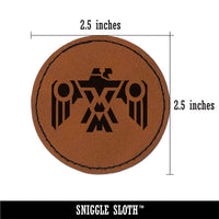 Southwestern Style Tribal Thunderbird Eagle Hawk Round Iron-On Engraved Faux Leather Patch Applique - 2.5"