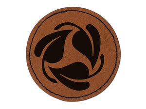 Three Leaves Circle Recycle Pattern Round Iron-On Engraved Faux Leather Patch Applique - 2.5"