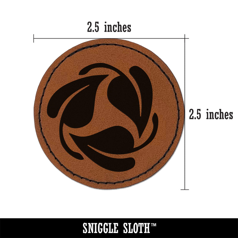 Three Leaves Circle Recycle Pattern Round Iron-On Engraved Faux Leather Patch Applique - 2.5"