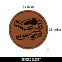 Velociraptor Skull Dinosaur Fossil Bone Round Iron-On Engraved Faux Leather Patch Applique - 2.5"