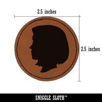 Woman Head Silhouette Round Iron-On Engraved Faux Leather Patch Applique - 2.5"