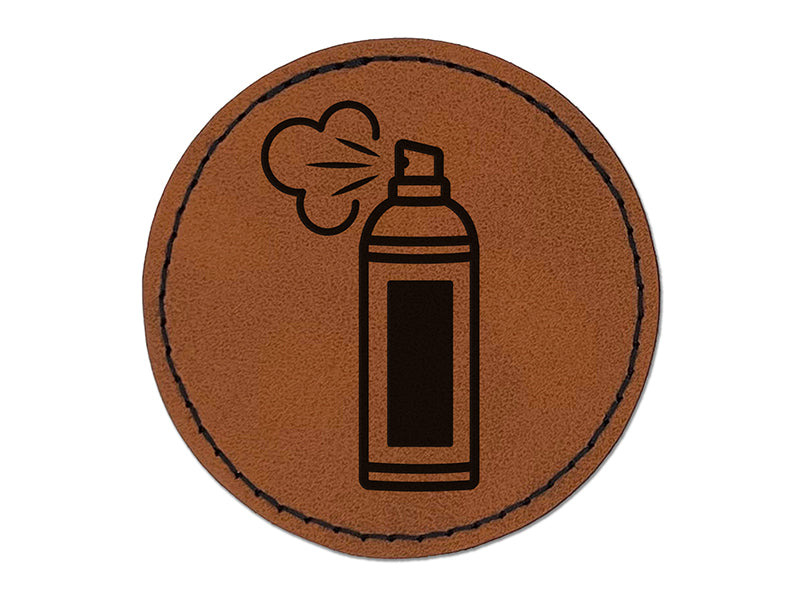 Aerosol Can Spray Paint Hair Spray Round Iron-On Engraved Faux Leather Patch Applique - 2.5"