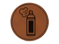 Aerosol Can Spray Paint Hair Spray Round Iron-On Engraved Faux Leather Patch Applique - 2.5"