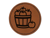 Basket of Apples Fruit Fall Round Iron-On Engraved Faux Leather Patch Applique - 2.5"