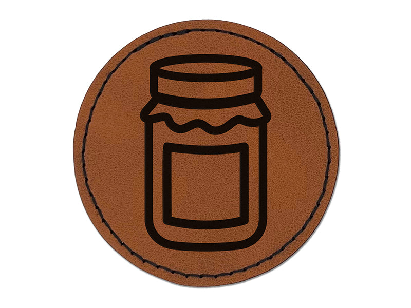 Canning Mason Jar Round Iron-On Engraved Faux Leather Patch Applique - 2.5"