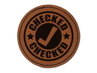 Checked Check Mark Teacher School Round Iron-On Engraved Faux Leather Patch Applique - 2.5"