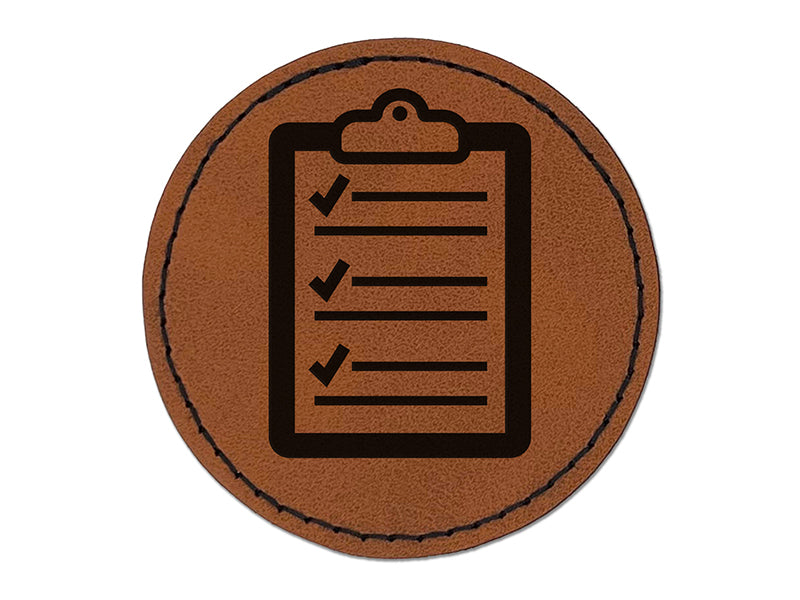 Clipboard Office List Checks Round Iron-On Engraved Faux Leather Patch Applique - 2.5"