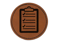 Clipboard Office List Checks Round Iron-On Engraved Faux Leather Patch Applique - 2.5"