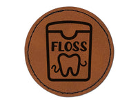 Dental Floss Tooth Dentist Round Iron-On Engraved Faux Leather Patch Applique - 2.5"