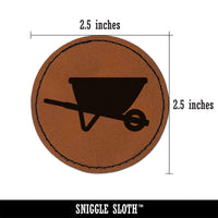 Gardening Wheelbarrow Round Iron-On Engraved Faux Leather Patch Applique - 2.5"