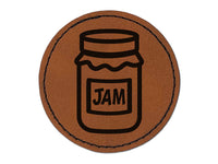 Jar of Jam Jelly Canning Round Iron-On Engraved Faux Leather Patch Applique - 2.5"