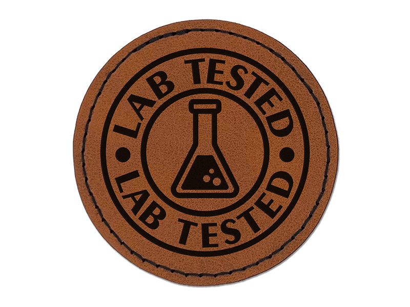 Lab Tested Science Beaker Round Iron-On Engraved Faux Leather Patch Applique - 2.5"