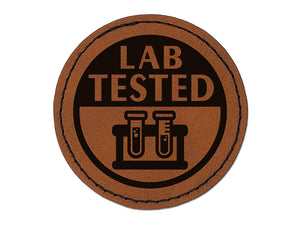 Lab Tested Science Vials Round Iron-On Engraved Faux Leather Patch Applique - 2.5"