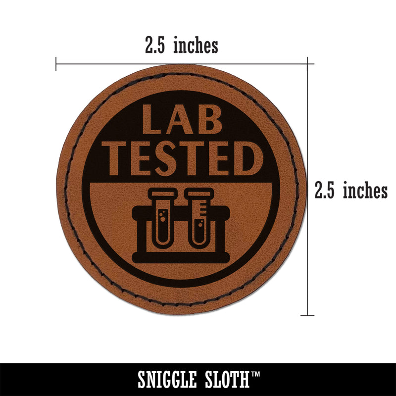 Lab Tested Science Vials Round Iron-On Engraved Faux Leather Patch Applique - 2.5"