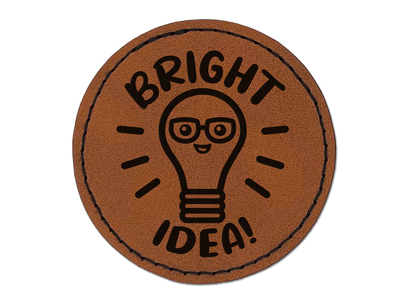 Light Bulb Bright Idea Teacher School Round Iron-On Engraved Faux Leather Patch Applique - 2.5"