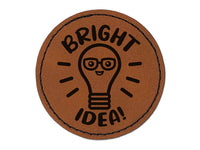 Light Bulb Bright Idea Teacher School Round Iron-On Engraved Faux Leather Patch Applique - 2.5"