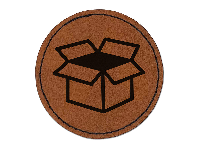 Open Box Package Shipping Round Iron-On Engraved Faux Leather Patch Applique - 2.5"