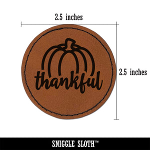 Thankful Pumpkin Thanksgiving Autumn Round Iron-On Engraved Faux Leather Patch Applique - 2.5"