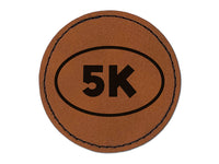 5k Euro Oval Race Running Runner Round Iron-On Engraved Faux Leather Patch Applique - 2.5"