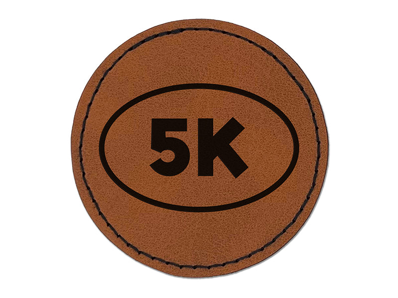 5k Euro Oval Race Running Runner Round Iron-On Engraved Faux Leather Patch Applique - 2.5"