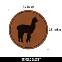 Alpaca Silhouette Round Iron-On Engraved Faux Leather Patch Applique - 2.5"