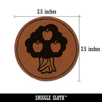 Apple Tree Fall Autumn Round Iron-On Engraved Faux Leather Patch Applique - 2.5"