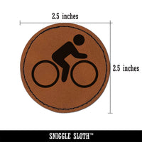 Biking Cycling Bicycle Bike Icon Round Iron-On Engraved Faux Leather Patch Applique - 2.5"