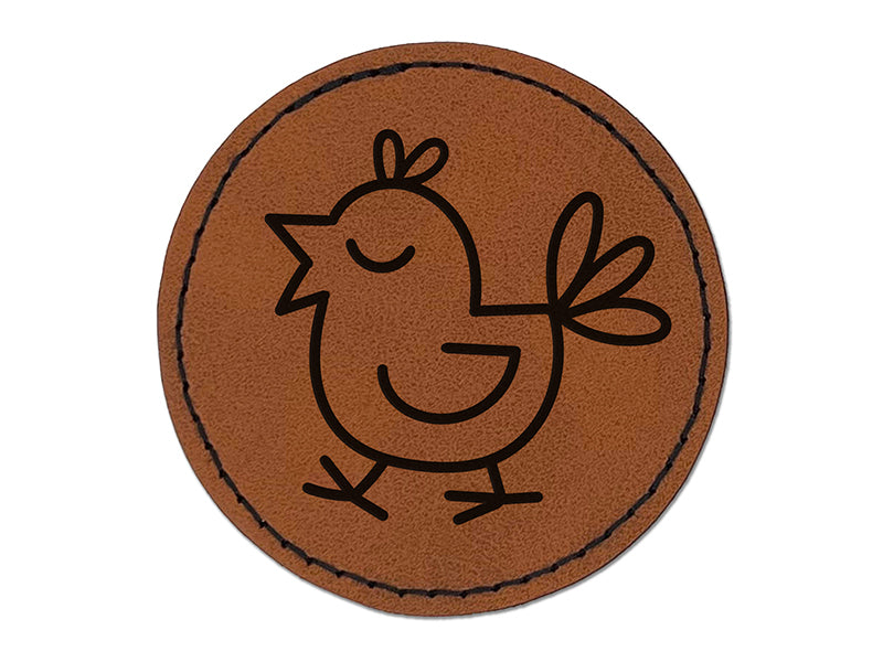 Carefree Bird Chirping Round Iron-On Engraved Faux Leather Patch Applique - 2.5"