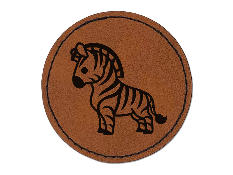 Cartoon Zebra Round Iron-On Engraved Faux Leather Patch Applique - 2.5"