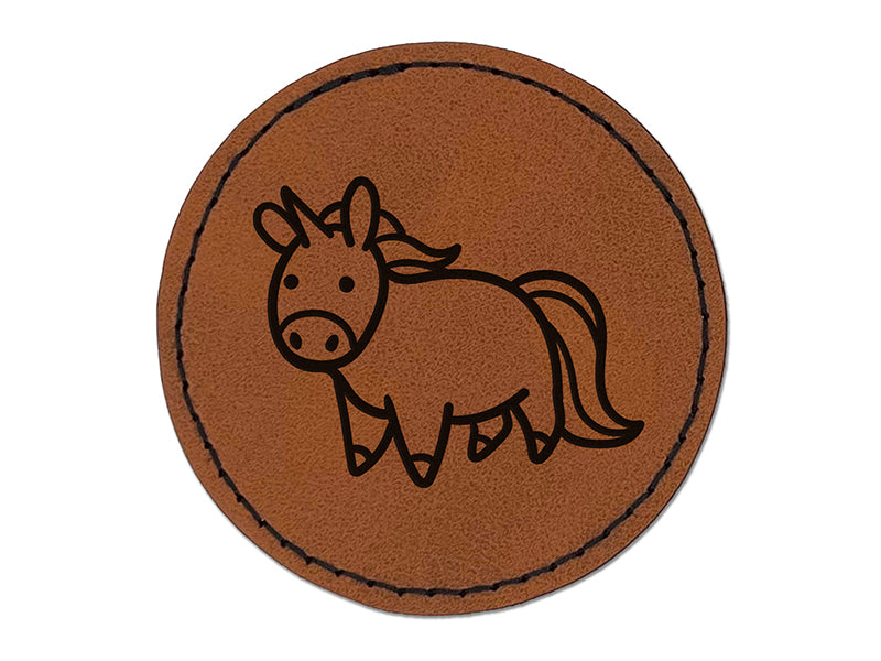 Chibi Unicorn Standing Round Iron-On Engraved Faux Leather Patch Applique - 2.5"