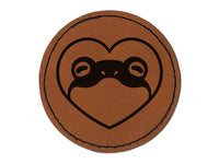 Frog Inside of Heart Round Iron-On Engraved Faux Leather Patch Applique - 2.5"