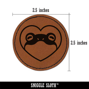 Frog Inside of Heart Round Iron-On Engraved Faux Leather Patch Applique - 2.5"