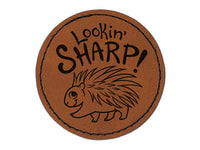 Lookin' Sharp Porcupine Teacher Student Round Iron-On Engraved Faux Leather Patch Applique - 2.5"