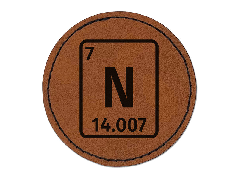 Nitrogen Periodic Table of Elements Science Chemistry Round Iron-On Engraved Faux Leather Patch Applique - 2.5"