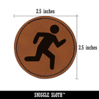 Running Icon Marathon Runner Round Iron-On Engraved Faux Leather Patch Applique - 2.5"