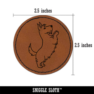 Scottish Terrier Dog Begging Round Iron-On Engraved Faux Leather Patch Applique - 2.5"