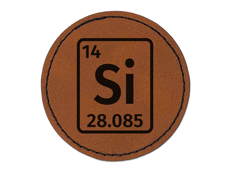 Silicon Periodic Table of Elements Science Chemistry Round Iron-On Engraved Faux Leather Patch Applique - 2.5"