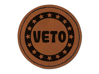 Veto Circle with Stars Round Iron-On Engraved Faux Leather Patch Applique - 2.5"