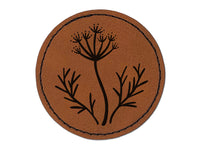 Blooming Dill Weed Plant Round Iron-On Engraved Faux Leather Patch Applique - 2.5"