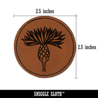 Cornflower Bachelor's Button Bloom Round Iron-On Engraved Faux Leather Patch Applique - 2.5"