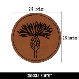 Cornflower Bachelor's Button Bloom Round Iron-On Engraved Faux Leather Patch Applique - 2.5"