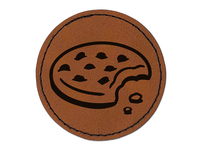 Chocolate Chip Cookie with Crumbs Round Iron-On Engraved Faux Leather Patch Applique - 2.5"