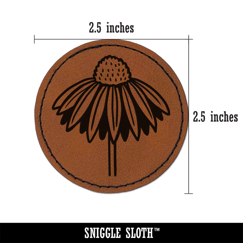 Coneflower Echinacea Round Iron-On Engraved Faux Leather Patch Applique - 2.5"