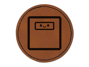 Happy Scale Weight Tracker Round Iron-On Engraved Faux Leather Patch Applique - 2.5"